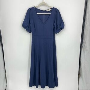 Loft Women Soft Knit Balloon Sleeve Ponte Midi Dress Navy blue Size 2 766904